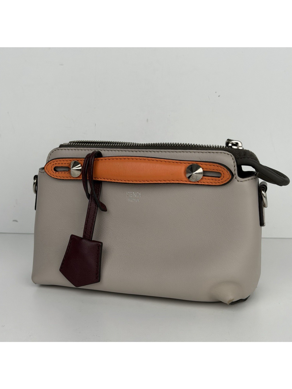 Fendi By The Way Shoulder Bag Small Gray & Brown Calfskin Leather S22